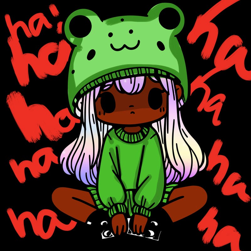 a girl wearing a frog hat and some frog socks