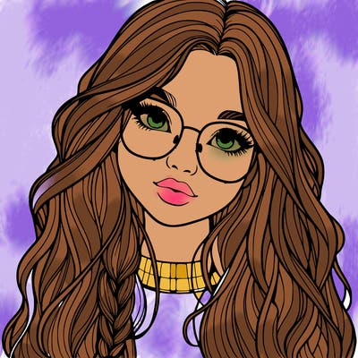 girl with long hair and freckles and glasses realistic