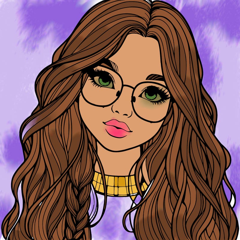 girl with long hair and freckles and glasses realistic