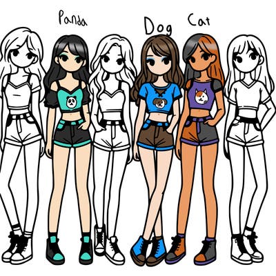 a group of girls wearing crop tops and shorts