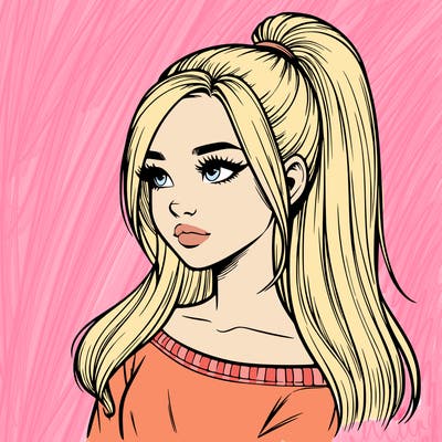 realistic girl with a high ponytail