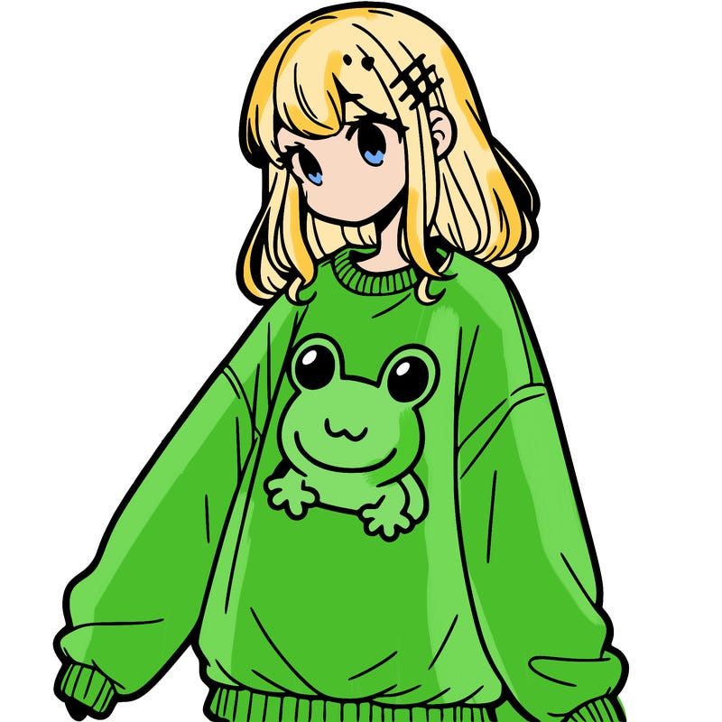 girl wearing frogging sweatshirt