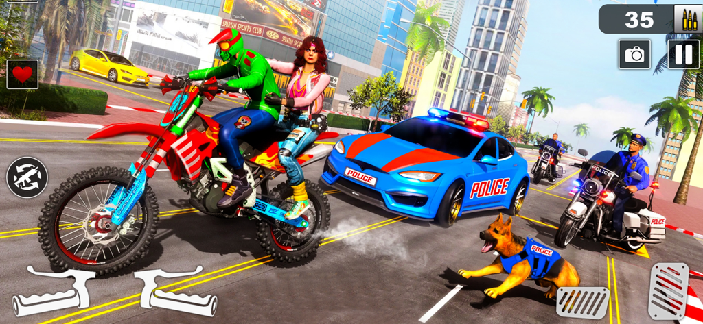 Police Moto Bike Chase Crime - Persecución policial a alta velocidad con coches y motocicletas en un entorno urbano