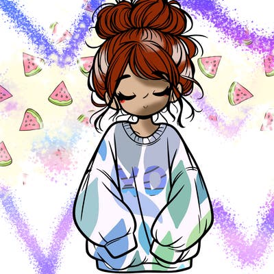 girl with baggy sweatshirt and messy bun