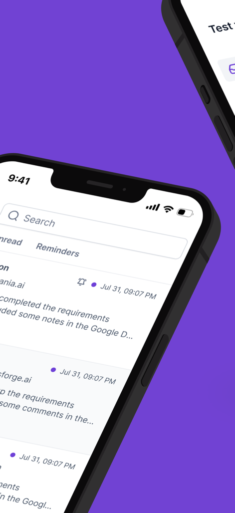 Salesforge - Salesforge mobile interface on iPhone showing cold email outreach notifications and search bar