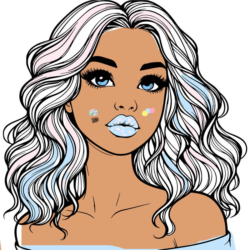 realistic girl with wavy hair and lips