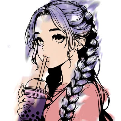 realistic girl with braided hair drinking boba