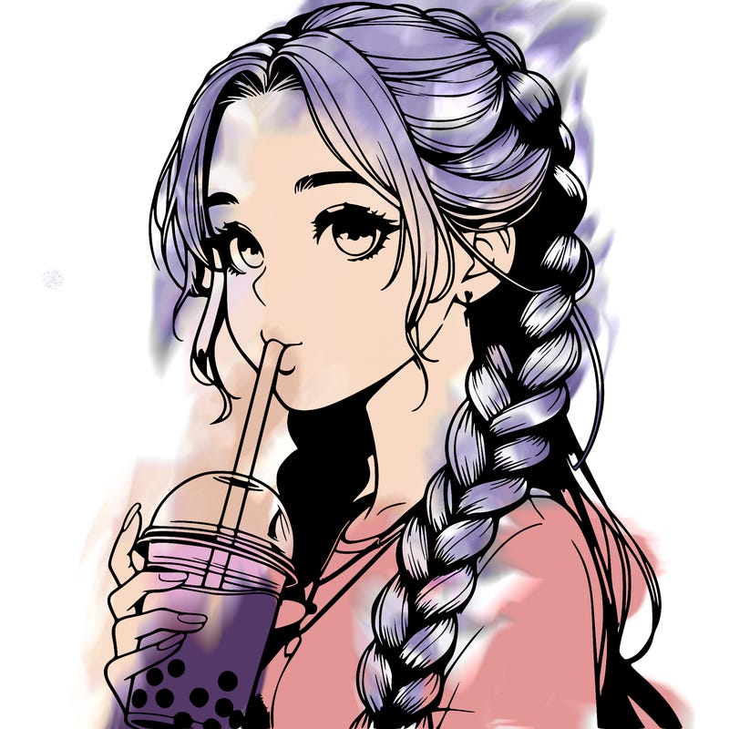 realistic girl with braided hair drinking boba