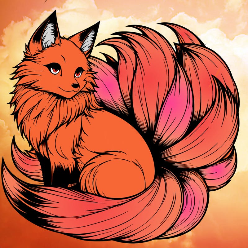realistic detailed 9 tailed anime fox