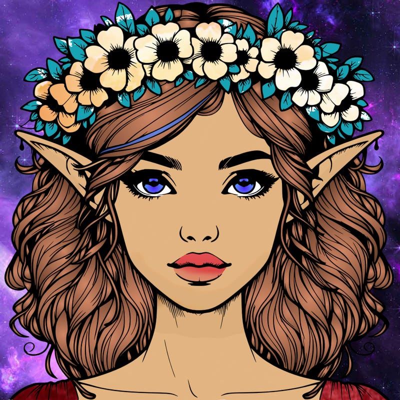 realistic female elf with flower crown