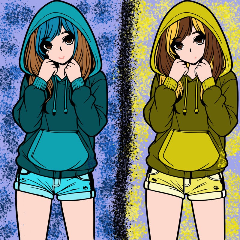 realistic girl in shorts and hoodie