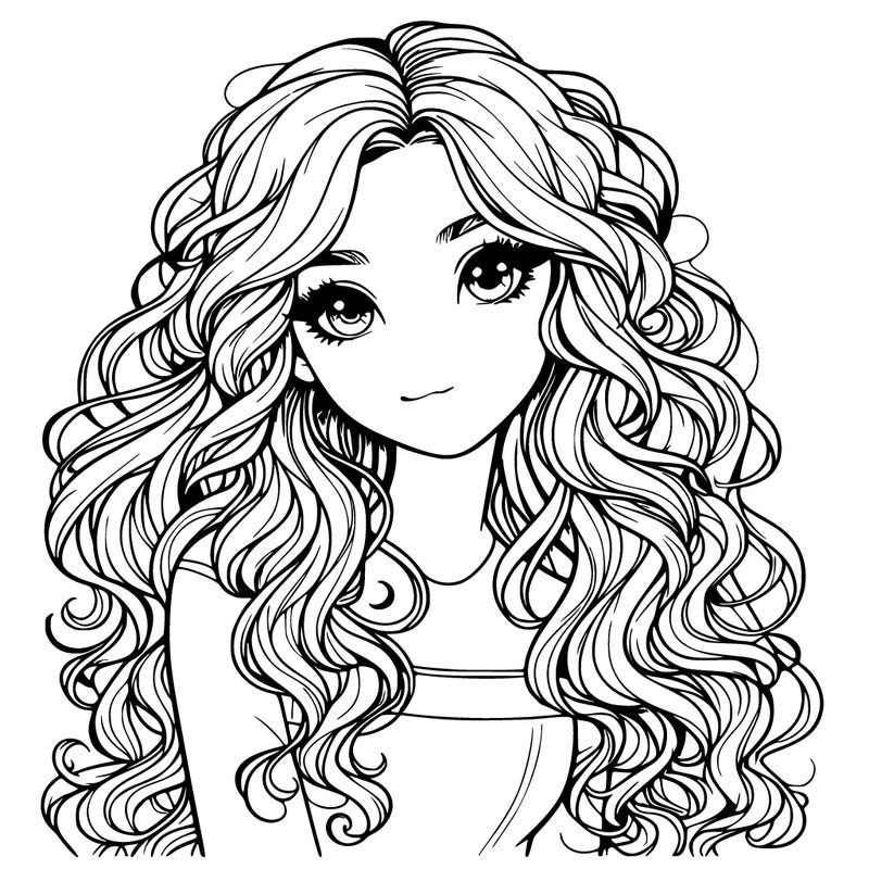 realistic pretty girl with long curly hair