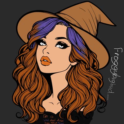 realistic witch girl with wavy hair and lips