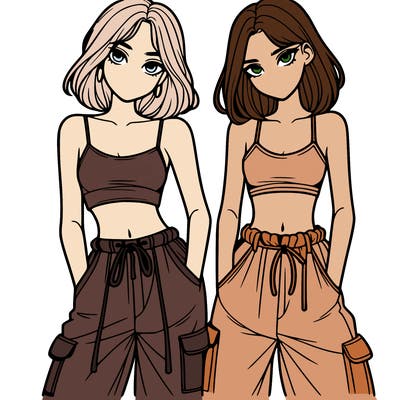 two girls with crop top with baggy pants