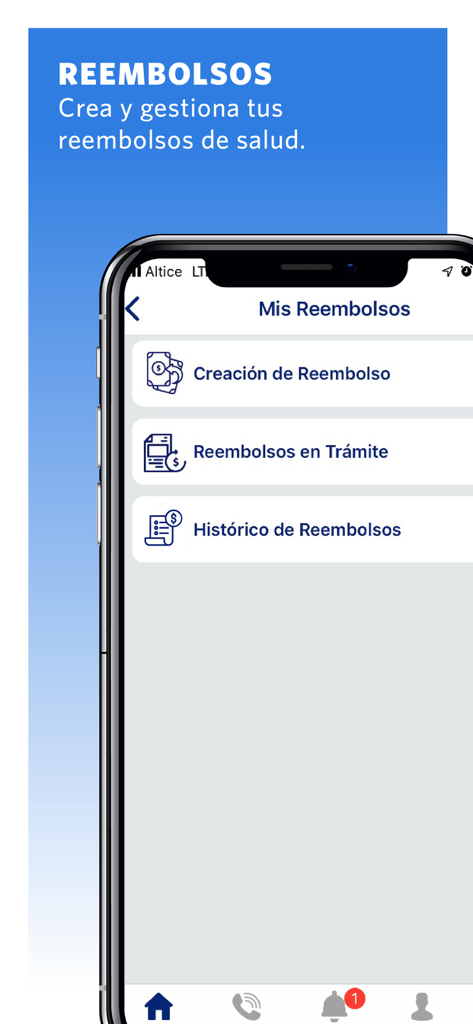 Interfaz de la app Universal para gestionar reembolsos de seguro de salud