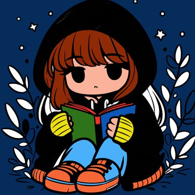 girl in oversized hoodie reading a book