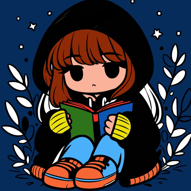girl in oversized hoodie reading a book