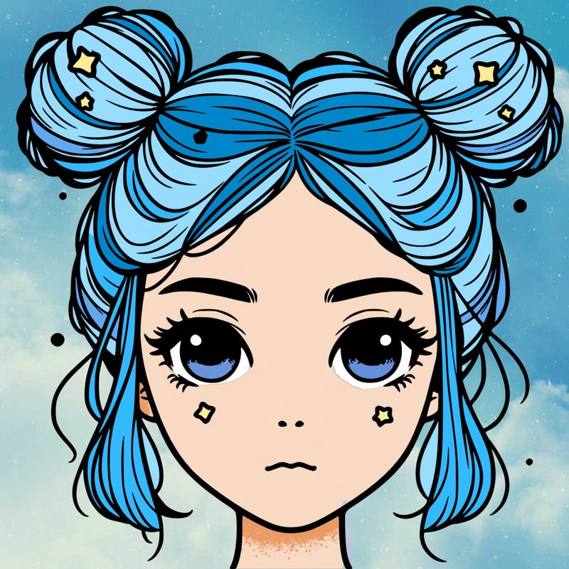 realistic girl with space buns in her hair