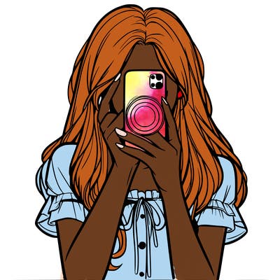 a realistic girl holding her phone taking pictures