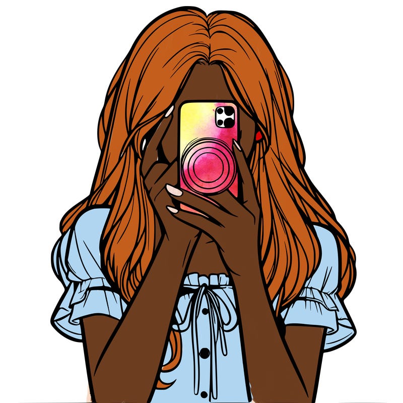 a realistic girl holding her phone taking pictures