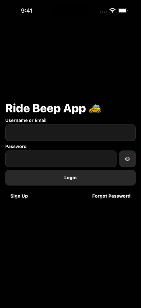 Tela de login do Ride Beep App