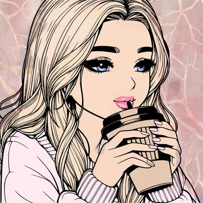 realistic girl drinking coffee