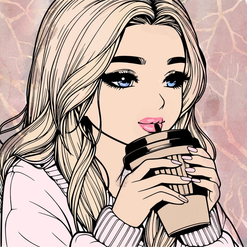 realistic girl drinking coffee