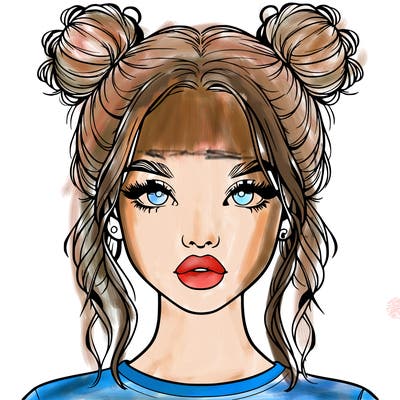 realistic girl with two buns in hair and lips