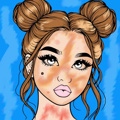 realistic girl with two buns on her hair and lips