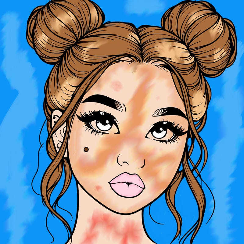 realistic girl with two buns on her hair and lips