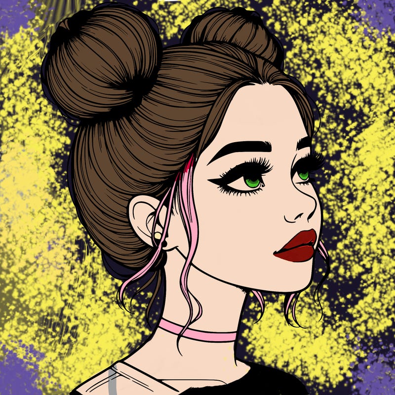 realistic girl with buns on the top of her head