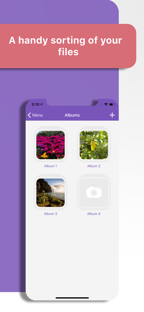 The Albums screen of the Calculator plus light app showing sorted photo collections