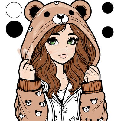 realistic girl in a animal pjs hoodie