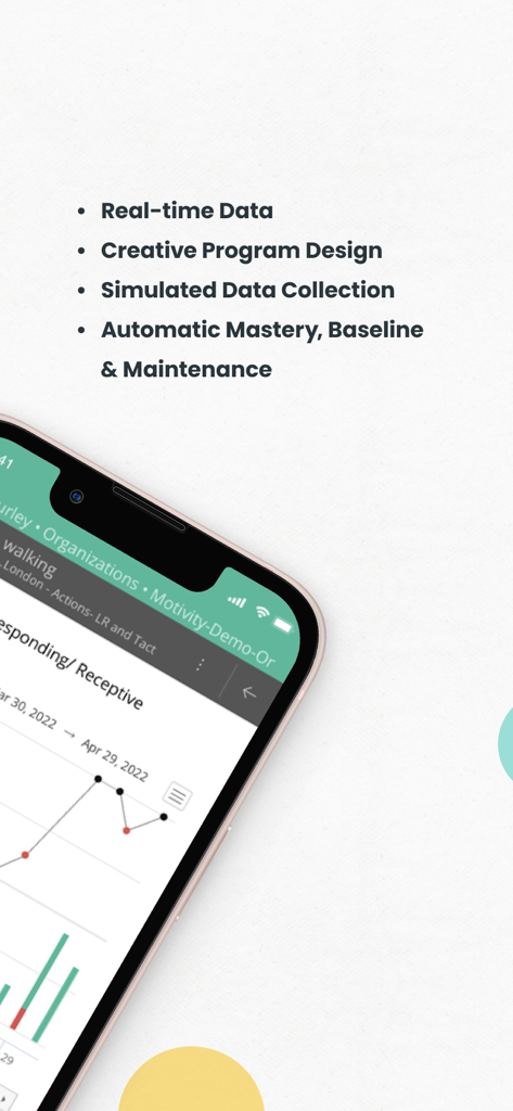 Motivity - ABA Data Collection - Interface of Motivity ABA app showcasing real-time data collection and clinical progress graphs