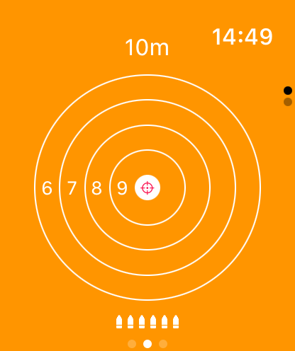 Wrist Stability - Interfaz del juego de disparos Aim Master con una mira de color rosa sobre un fondo naranja