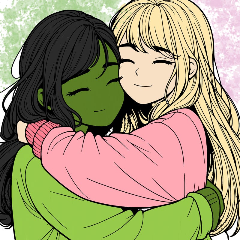 realistic two girls hugging