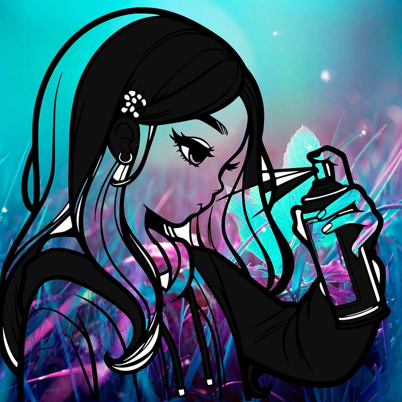 a realistic girl spray painting