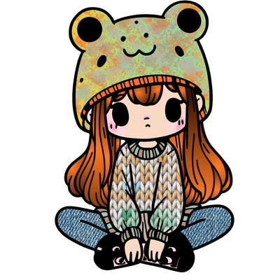 a girl wearing a frog hat and some frog socks