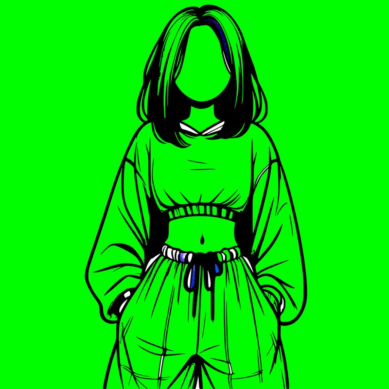 realistic girl faceless with baggy pants and a crop top