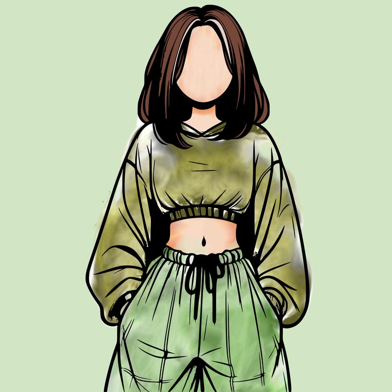 realistic girl faceless with baggy pants and a crop top