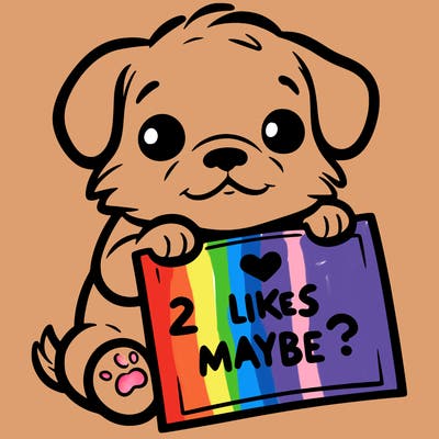 a puppy holding a sign that says 2 likes maybe?