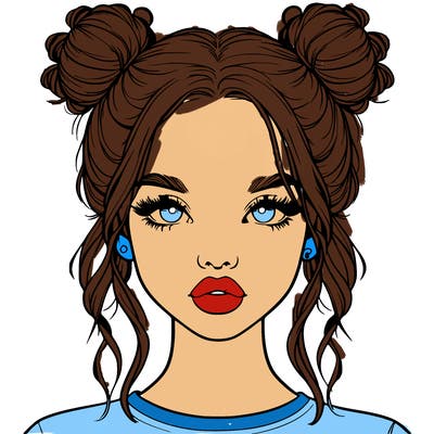 realistic girl with two buns in hair and lips