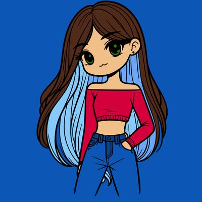 a girl with long straight hair and crop top and jeans