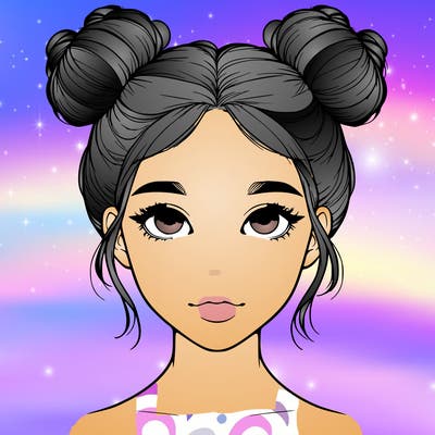 realistic girl with two buns on top of her head