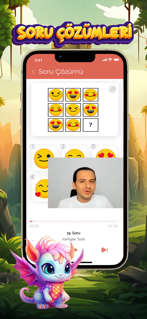 Bilsem Zeka - Bilsem Zeka mobile app showing a video lesson for a visual logic puzzle for children