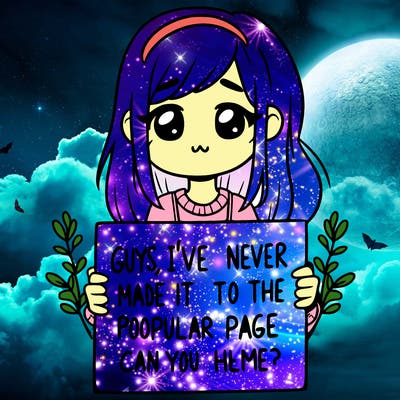 a girl holding up a sign that says, guys, i’ve never made it to the popular page, can you help me?