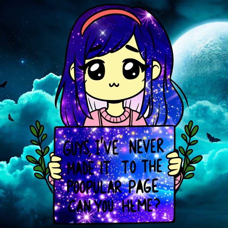 a girl holding up a sign that says, guys, i’ve never made it to the popular page, can you help me?