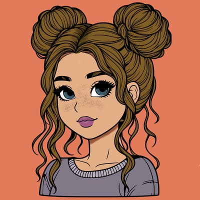 realistic girl with two buns in her hair