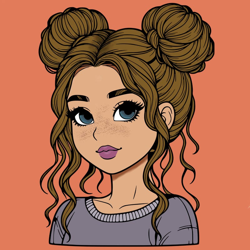 realistic girl with two buns in her hair