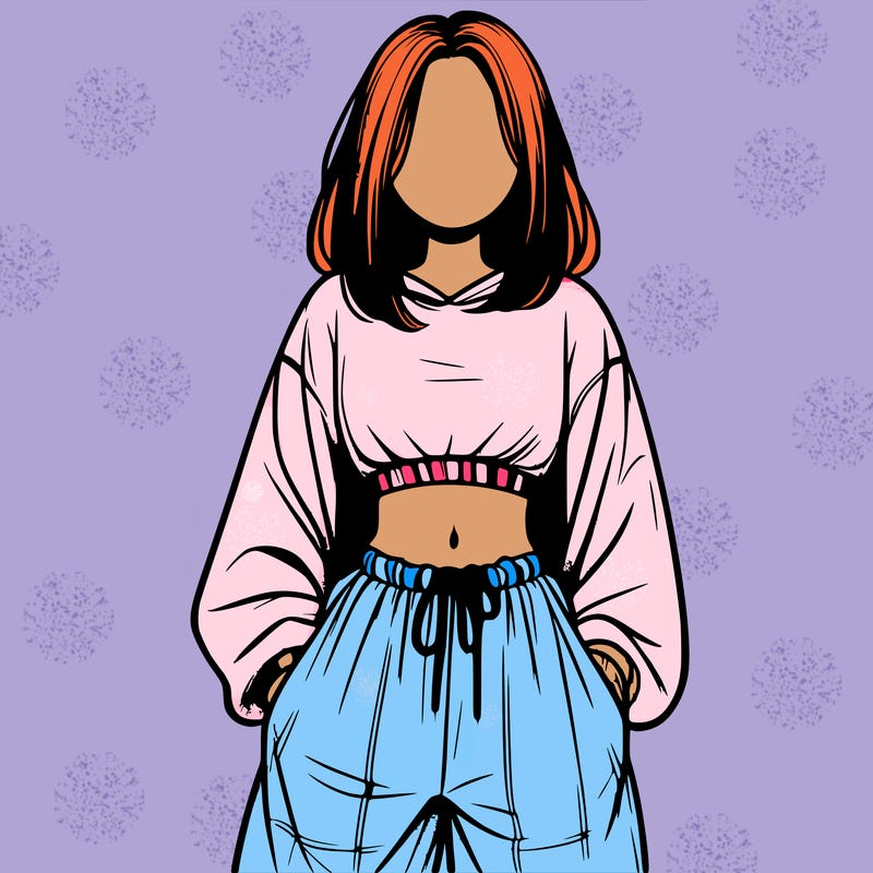 realistic girl faceless with baggy pants and a crop top